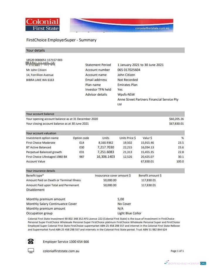 Download Australia Colonial First State bank statement excel Photoshop template